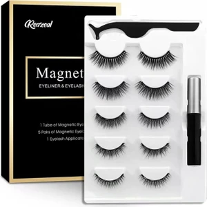 Reazeal 5’li Manyetik Takma Kirpik ve Eyeliner Seti – Yapıştırıcısız Kirpik , Doğal Görünüm Kirpik , Suya Dayanıklı Eyeliner , Gün Boyu Kalıcı Eyeliner , Kolay Kullanım Kirpik !