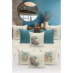 Flower/vintage Serisi Çift Tarafı Dijital Baskılı  8'li Kırlent Kılıfı Seti  (Cushion Cover Set)