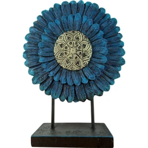 Euro Decora Dekoratif Yaşam Çiçeği Mavi Polyester Masaüstü Biblo Ev ve Ofis Aksesuar 31X23 cm