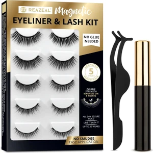 Reazeal 5’li Manyetik Takma Kirpik ve Eyeliner Seti – Yapıştırıcısız Kirpik , Doğal Görünüm Kirpik , Suya Dayanıklı Eyeliner , Gün Boyu Kalıcı Eyeliner , Kolay Kullanım Kirpik !