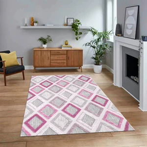 Viyana Home Dijital Baskılı Kaymaz Taban Yıkanabilir Modern Yolluk Mutfak Salon Halısı, V-Modern-66-Pembe,