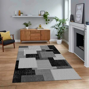Viyana Home Dijital Baskılı Kaymaz Taban Yıkanabilir Modern Yolluk Mutfak Salon Halısı, V-Modern-47-Gri,