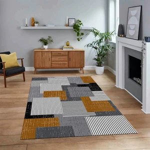 Viyana Home Dijital Baskılı Kaymaz Taban Yıkanabilir Modern Yolluk Mutfak Salon Halısı, V-Modern-47-Kahve,
