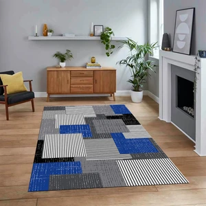Viyana Home Dijital Baskılı Kaymaz Taban Yıkanabilir Modern Yolluk Mutfak Salon Halısı, V-Modern-47-Mavi,