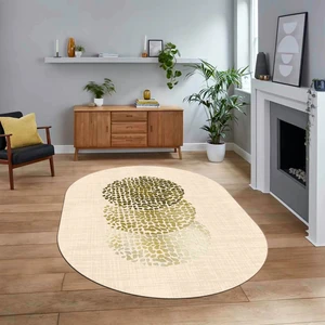 Viyana Home Dijital Baskılı Kaymaz Taban Yıkanabilir Oval Modern Yolluk Salon Halısı, V-O-Modern-01-Krem,