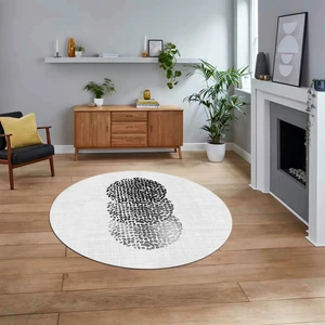 Viyana Home Dijital Baskılı Kaymaz Taban Yıkanabilir Yuvarlak Modern Mutfak Salon Halısı, V-Y-Modern-01-Beyaz,