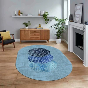 Viyana Home Dijital Baskılı Kaymaz Taban Yıkanabilir Oval Modern Yolluk Salon Halısı, V-O-Modern-01-Mavi,