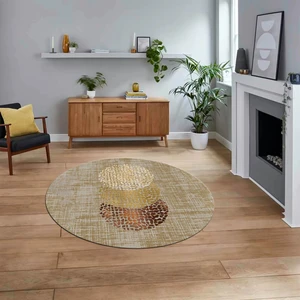 Viyana Home Dijital Baskılı Kaymaz Taban Yıkanabilir Yuvarlak Modern Mutfak Salon Halısı, V-Y-Modern-01-Kahve,