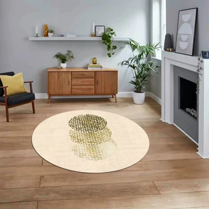 Viyana Home Dijital Baskılı Kaymaz Taban Yıkanabilir Yuvarlak Modern Mutfak Salon Halısı, V-Y-Modern-01-Krem,