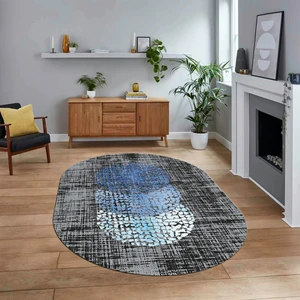 Viyana Home Dijital Baskılı Kaymaz Taban Yıkanabilir Oval Modern Yolluk Salon Halısı, V-O-Modern-01-Antrasit,