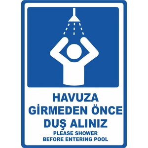 ChicArt Design Studio Havuza Girmeden Duş Alınız Pvc Plakalı Uyarı Levhası Dekota Dijital Uv Baskı Yapışkanlı 25X35 cm