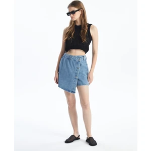 N009064 - Düz Mini Denim Şort Etek - Açık Mavi