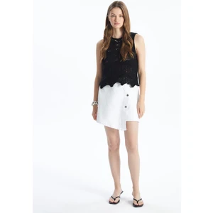 N009064 - Düz Mini Denim Şort Etek - Beyaz