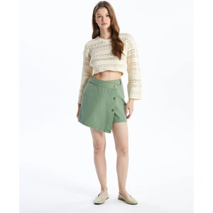 N009064 - Düz Mini Denim Şort Etek - Haki