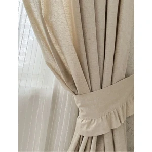 Sister Home Design Buldan Keten Doğal Bohem Tarz Bej Renk Fon Perde Tek Kanat Pilesiz Bağı Dahil