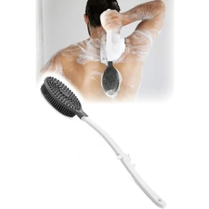 Main Shop Çift Taraflı Uzun Saplı Vücut ve Masaj Fırçası Banyo Sırt Kesesi Silikon Masajlı