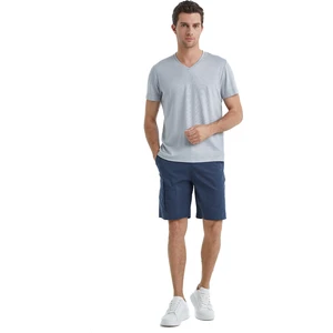 V Yaka Düz Gri Erkek T-Shirt 40508