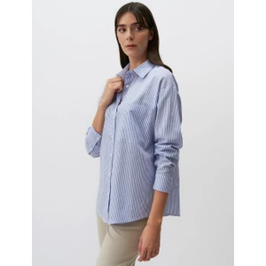 Jimmy Key Mavi Uzun Kollu Çizgili Cepli Keten Gömlek