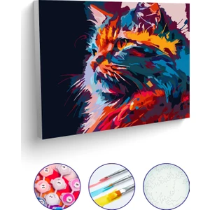 Picasso World Hobby Art Sayılarla Boyama Tuval Hobi Seti Fırça Boya Dahil Kedi