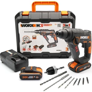 WX390.1 20VOLT 2.0AH. Li-Ion 1.2j Profesyonel Sds-Plus Pnömatik Çift Akülü Şarjlı Matkap + 8 Adet Uç + Mandren