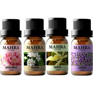 Mahrashop 4'lü Set Esansiyel Uçucu Koku Yağı Buhurdanlık Yağı Difüzör Esansı Ortam Oda Kokusu 10 ml x 4 Adet