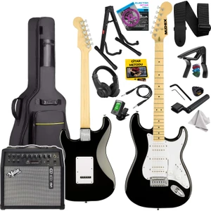 RPH-40WB-50AMP Siyah Beyaz 50W Şarjlı BT Amfili Elektro Gitar Seti HSH Manyetik Maple Klavye