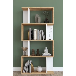 Kadu 4 Raflı Asimetrik Kitaplık - Atlantik Çam - Beyaz