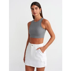 30962 Dikiş Detaylı Crop Top-Antrasit