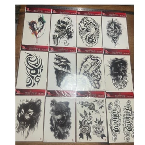 Airbrush Tattoo 12 Adet Büyük Boy Yapıştırma Geçici Dövme Seti Seri1