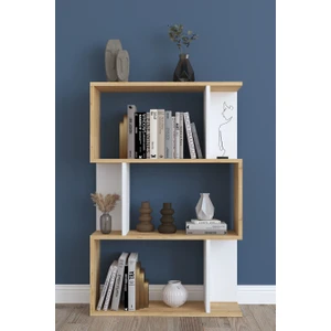 Mano 3 Raflı Asimetrik Kitaplık - Safir Meşe - Beyaz
