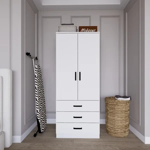 Easy Mat Beyaz 2 Kapılı 3 Çekmeceli Gardırop