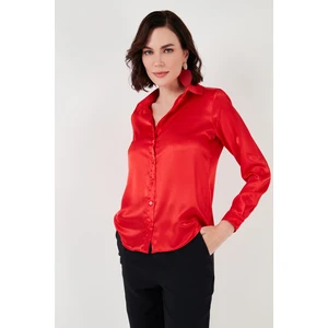 Regular Fit Saten Klasik Gömlek Bayan Gömlek 66939642S4