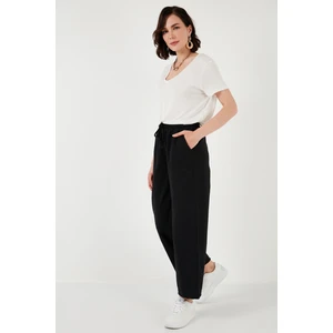 Pamuklu Belden Bağlamalı Yüksek Bel Geniş Paça Cepli Regular Fit Pantolon Bayan Pantolon 668YP4760