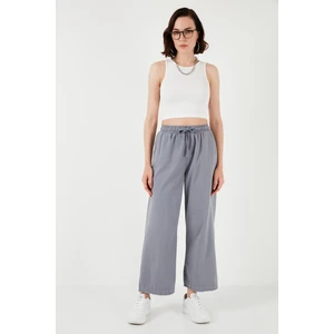 Pamuklu Belden Bağlamalı Yüksek Bel Geniş Paça Cepli Regular Fit Pantolon Bayan Pantolon 668YP4760