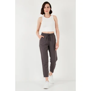 Pamuklu Belden Bağlamalı Yüksek Bel Keten Görünümlü Kısa Paça Pantolon Bayan Pantolon 668YP5134