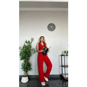 ARV Moda Kadın Düğmeli Yelek Palazzo Geniş Paça Pantolon Ikili Takım