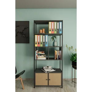 Lina Metal Ayaklı 5 Raf 2 Kapaklı Kitaplık - Antrasit - Arno