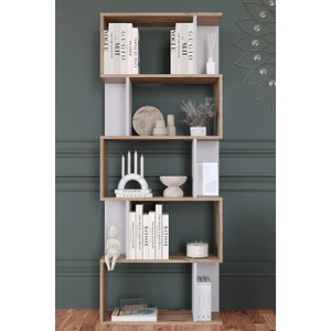 Lione 5 Raflı Asimetrik Kitaplık - Atlantik Çam - Beyaz