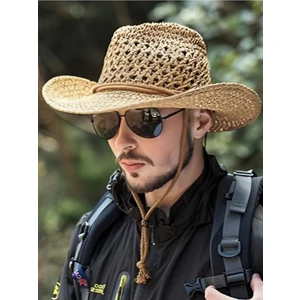 Unisex El Yapımı Organik Hasır Kovboy Şapka