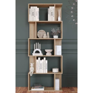 Lione 5 Raflı Asimetrik Kitaplık - Safir Meşe