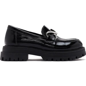 Kadın Siyah Rugan Deri Maskülen Loafer