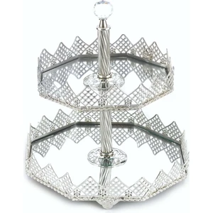 İnova Home  Iki Katlı Altıgen Gümüş Renk Kurabiye – Meyve Servis Tepsisi