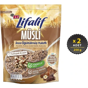 Lifalif Ince Öğütülmüş Yulaflı Fındıklı, Kakao Çekirdekli, Kakaolu Müsli 250 G x 2 Adet