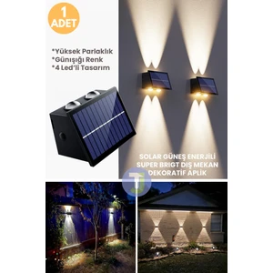 Solar Güneş Enerjili 4 Ledli Bahçe Aydınlatması Aplik Sarı Işık LED Lamba (1 Adet)