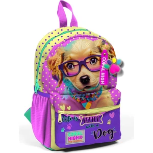 Coral High Minik Yuva Sırt Çantası Sarı Pembe Sevimli Köpek Desenli Iki Bölmeli 23552