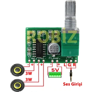 Ses Kontrol Potlu PAM8403 5V Mini Ses Yükseltici Class D 2X3W Amfi Kartı Stereo Dijital