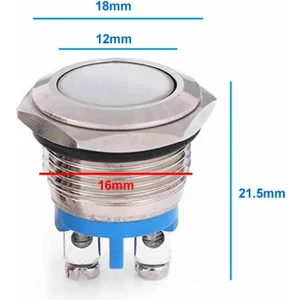 16MM Metal Panel Montaj Düz Kafa Push Buton No Dc 6A 12V Ac 3A 250V IP67 Su Geçirmez
