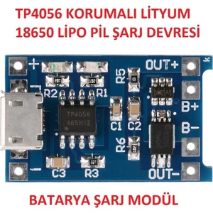 Korumalı Lityum Pil Şarj Devresi Modülü TP4056 1A 18650 Battery Charger + Protection Microusb