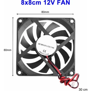 Dc 12V Fan 80X80MM 8010 8X8CM Sessiz 2 Pin Fırçasız Soğutma Fanı Kuluçka Ekran Kartı Cooler