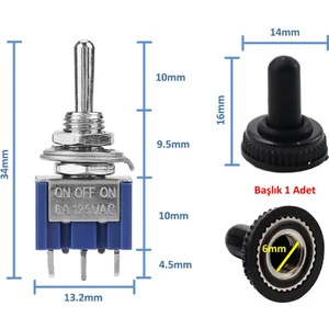 MTS-103 Mini Toggle Anahtar 3A 250V On / Off / On 3 Pin 3 Pozisyon Uyumlu